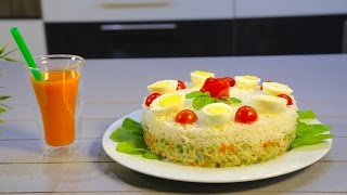 #وجبات_15_ثانية | قالب الرز بالسلطة الروسية 15 |Rice mold with Russian salad#