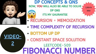 Fibonacci Number | Recur + Memo | Bottom Up | DP Concepts & Qns - 2 | Leetcode-509