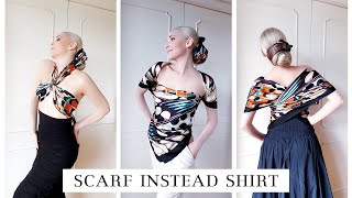 Scarf instead shirt | tie silk scarf into shirt | bluzka z apaszki | #silkscarf #howtowearscarf