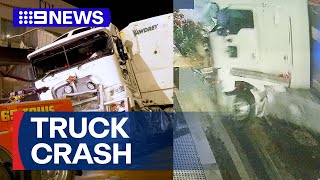 Truck crashes into NSW shop front caught on CCTV | 9 News Australia