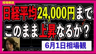 【6/1相場観】日経平均24,000円まで戻すか？陰線が出るまでは買い目線＆豆知識〈個別銘柄解説〉