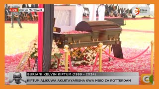 Emotional athletes pay their last respects to Kelvin Kiptum by covering his casket with flowers
