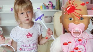 Merry Margo and  Doll Diana Pretend Play with Cleaning Toys and help Mom