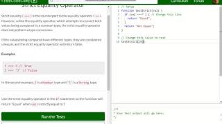 Basic JavaScript Comparison with the Strict Equality Operator free code camp Dani