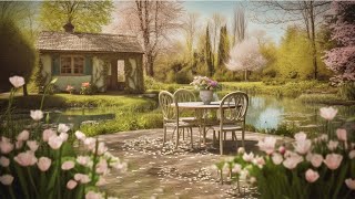 🍃Spring Cottage ASMR Ambience Peaceful Stream Sounds, Wind Chimes, Book Sounds, Spring Garden Nature