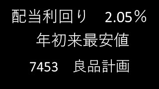 配当利回り　2.05%　年初来最安値更新中　7453　良品計画