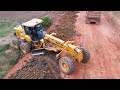 Wonderful Driving Heavy SDLG, SANY C8S Motor Grader Pushing Soil Widening To Build Road Village