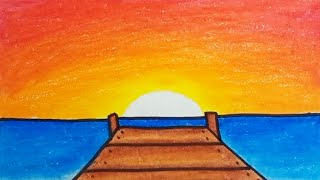 How To Draw Nature Scenery Beautiful Sunset Step By Step |Drawing Scenery Easy For Beginners