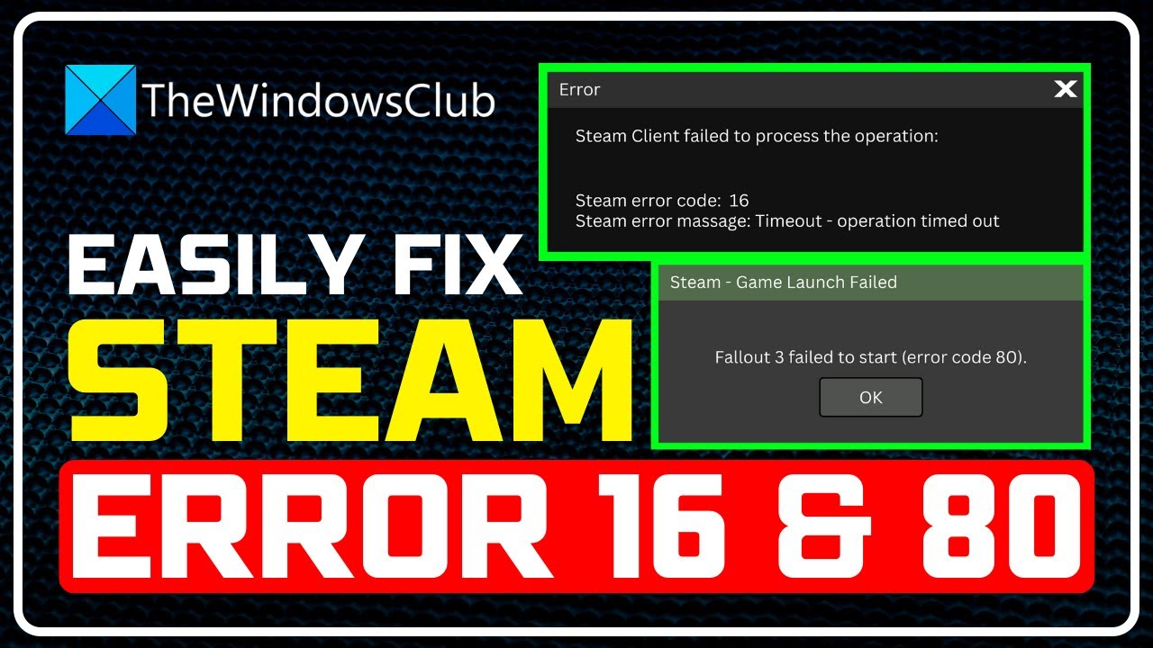 How To Fix Steam Error Codes 16 And 80 On Windows PC