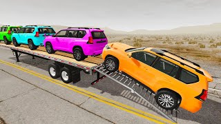 Flatbed Trailer Cars Transportation with Truck   Car vs Speed Bump#016