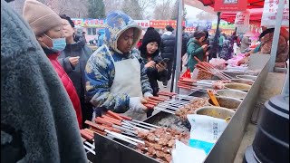 The first morning market in Northeast China: frozen pears, fungus, haggis soup,  pig blood sausage..