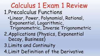 Calculus 1 Exam 1 Review Problems and Solutions: Precalculus, Limits, Continuity, Derivatives