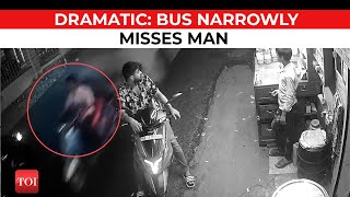 Viral Video: Narrow escape for young man in Pune as bus whizzes past him