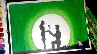 How to Draw Love Propose Scenery with Oil Pastels for Beginners | Step by Step