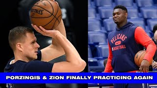 Zion Williamson & Kristaps Porzingis shooting after practice in "who will miss more games" battle