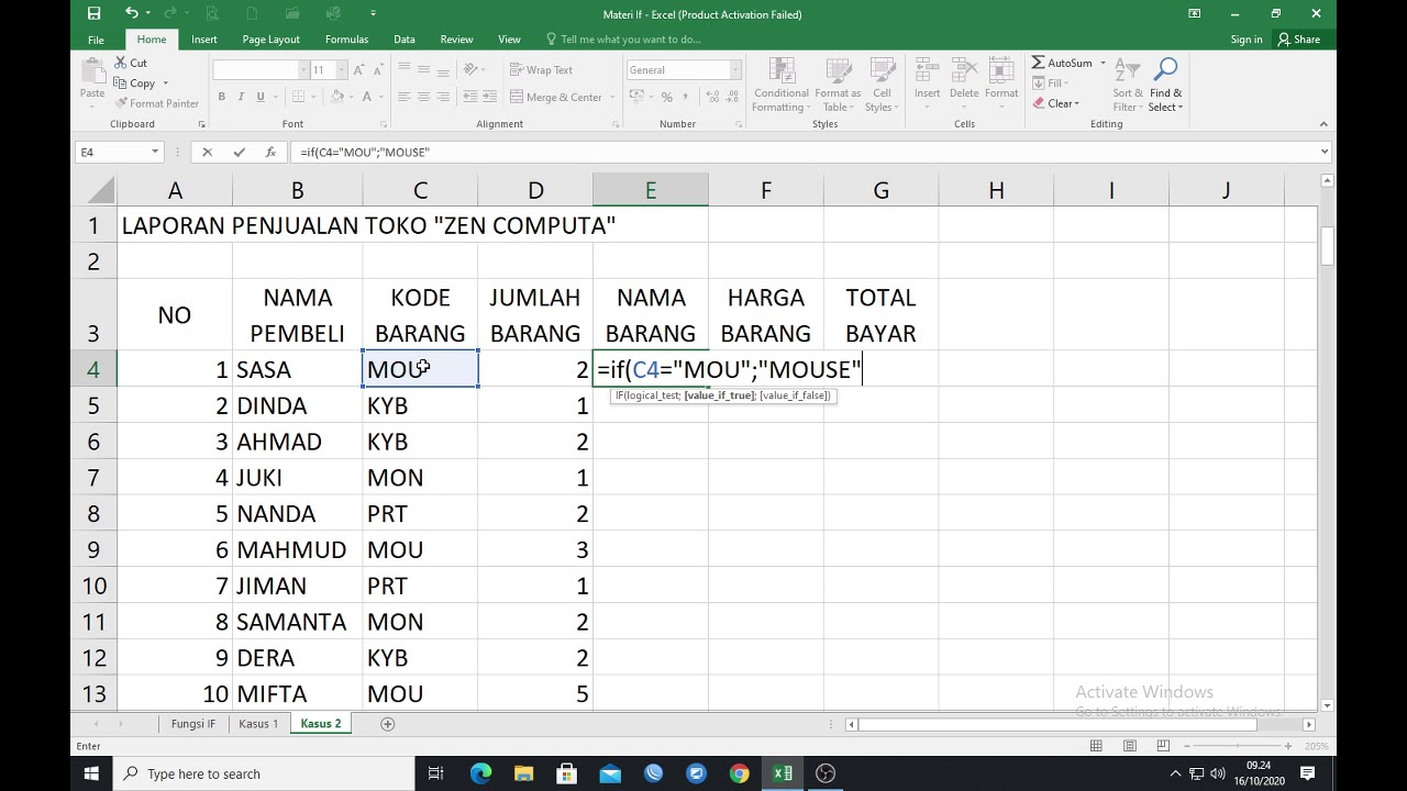 Belajar Mudah Microsoft Excel - Fungsi Logika (IF) - YouTube