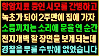 [반전실화사연] 항암치료 중인 시모를 간병하고 녹초가되어 2주만에 집에가자 소름끼치는 소리에 문을연순간 천지개벽할 장면을 보게되는데 경찰을 부를수밖에 없었습니다|커피엔톡