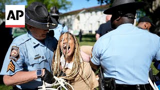 Police detain demonstrators on Emory University's campus in Atlanta