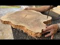Woodworking Masterpiece With Strange Tree Stump  A Sturdy Wooden Table For The Garden To Look New