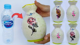 How to make a flower vase from used bottles ||cement crafts and bottles