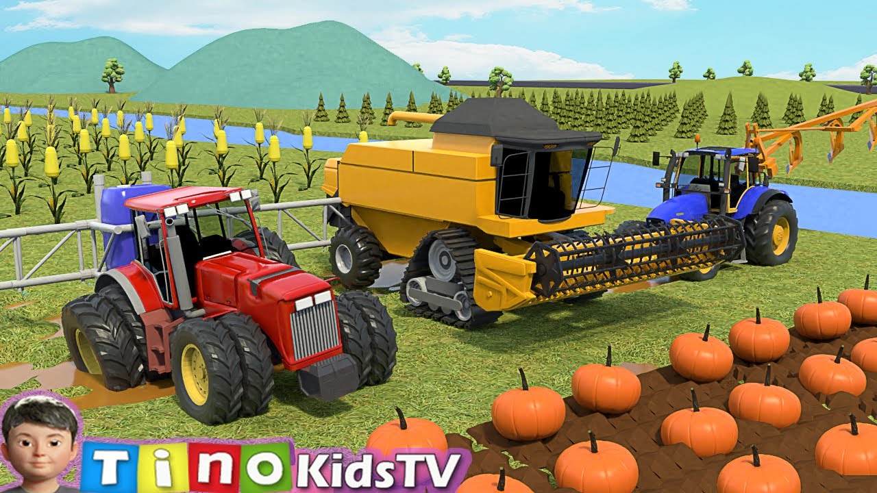 Farm Vehicles Show Tractor Harvester And Other Trucks For Kids Youtube
