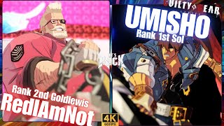 GGST➤ Rank 2nd Goldlewis / ゴールドルイス [ RedlAmNot ] vs Rank 1st Sol / ソル [ UMISHO ] Guilty Gear Strive