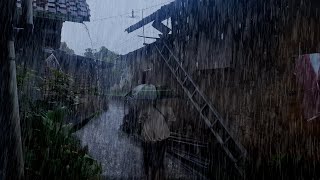 Rainstorm in a Cozy Village – Heavy Rain and Thunder Sounds for Sleep \u0026 Relaxing - Black Screen