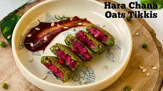 Green Chickpea Oats Tikkis with Beet Paneer Filling | Hara Chana OatsTikkis  | Flavourful Food