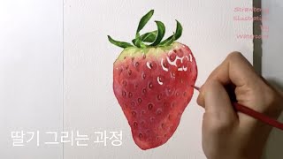 수채화로 딸기 그리기 strawberry watercolor illustration