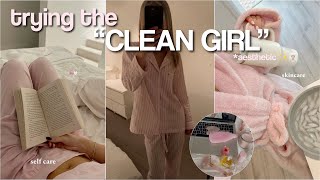 trying the “CLEAN GIRL” aesthetic | outfits, makeup, hair + more! 🎀✨🧖🏼‍♀️