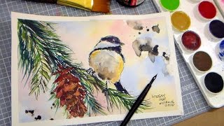 How to Paint a Chickadee in Pen & Ink and Watercolor FULL TUTORIAL // Grumbacher Watercolor Review