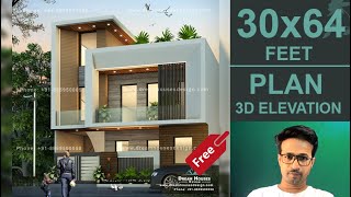 30 x 64 house Plan Design Elevation | 9m x 19.5m home design | 1920 Sq ft | 3 BHK Ghar ka Naksha