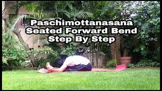 Paschimottanasana. Seated Forward Bend Pose. Step by step. Yoga for Beginners.Yoga for weight loss.