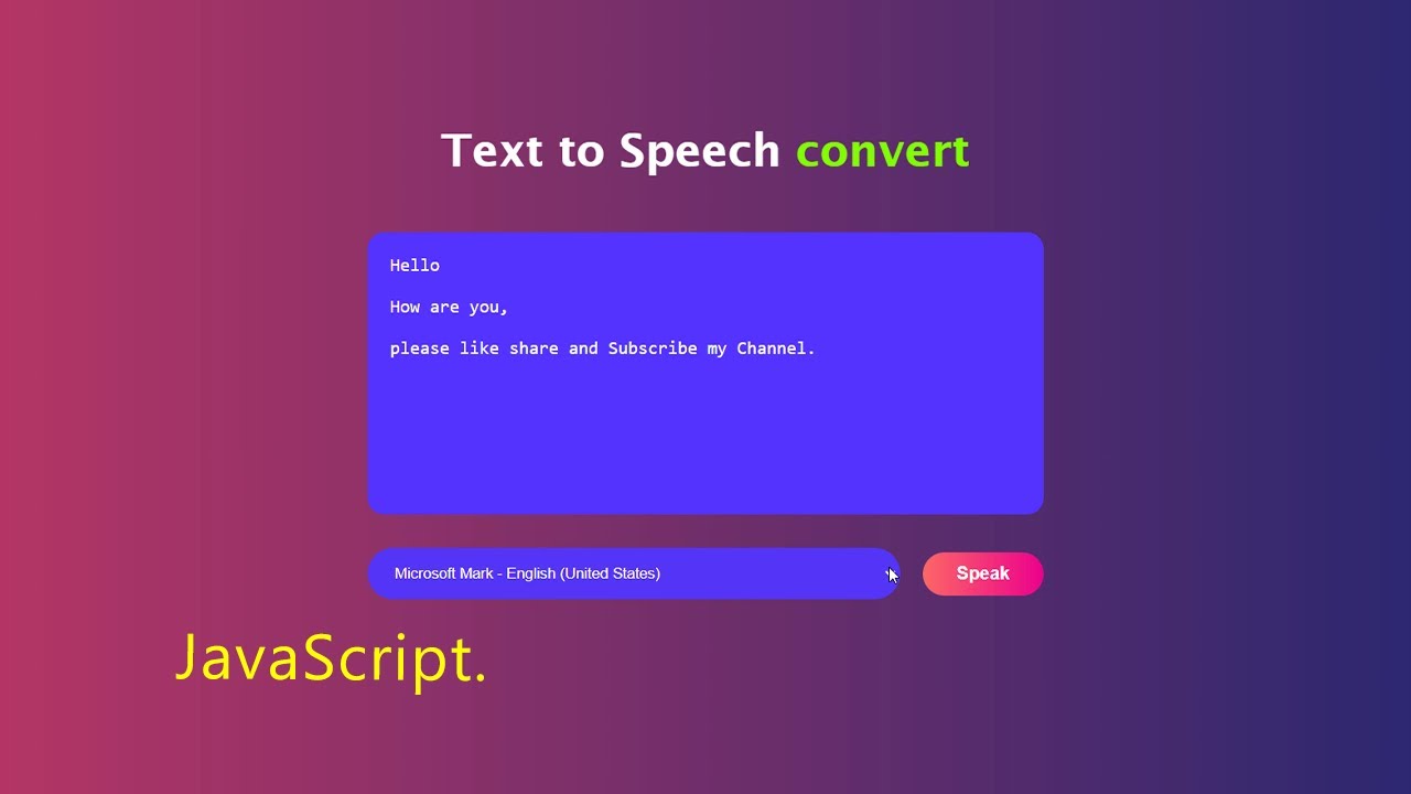 How To Make Text To Speech Converter Using JavaScript.|Text To Voice ...