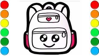 Painting and Colouring I How  to draw backpack 🎒| school bag easy drawing