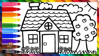 Cómo Dibujar Una Casa 🏡 Dibuja y Colorea Una Casa Con Jardín Arcoiris 🏠🌳☀️☁️🌈 Dibujos Para Niños