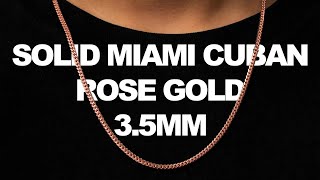 LoveBling 10k Rose Gold 3.5mm Solid Miami Cuban Link Chain Necklace with Lobster Lock (16\