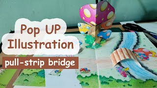 Pop Up Illustration - A tutorial how to make a pop up bridge with automatic pull-strip design