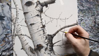 Realistic Aspen Tree  |  Acrylic Painting