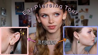 20 EAR PIERCINGS | Ear tour + rating pain & healing process | Sara Carstens