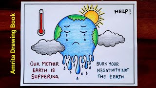Global Warming Drawing | Stop Global Warming Drawing | Easy Global Warming Poster | Environment Day