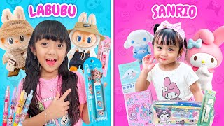 CHALLENGE BELANJA PERALATAN SEKOLAH SAMANTHA LABUBU VS AUDREY SANRIO !!