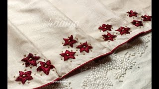 beautiful and very easy saree border design with silk thread |embroidery saree design |shadiya