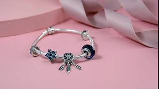 Pandora Bright Blue Star Spiritual Dreamcatcher  Snake Chain Charms Bracelet Set