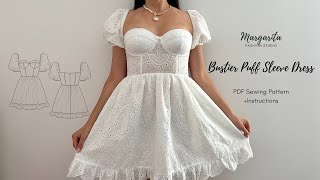 Bustier Dress Sewing Tutorial | How to sew bustier dress with puff sleeve | PDF Sewing Pattern