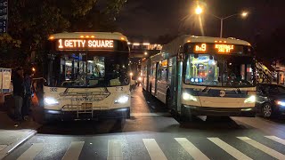 ⁴ᴷ Bee Line 2018 #302 XDE60 on the 1W to Getty Square with MTA 2012 #4730 XD60 on the Bx9 to 262 St