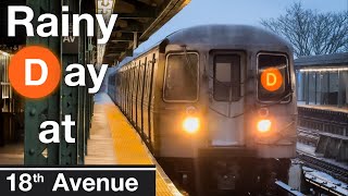 ᴴᴰ⁶⁰ ᴴᴰᴿ NYC Subway: 10 Minutes of R68 (D) Trains @ 18th Avenue on a Rainy Late Afternoon