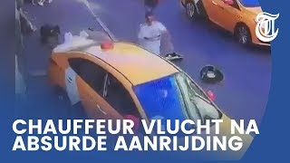 Schokkend: hier rijdt taxi op voetgangers in