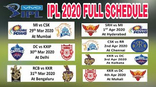 IPL 2020 Full Schedule | Full real schedule, All matches schedule | KXIP, SRH, RR,MI,DC ,CSK, RCB,