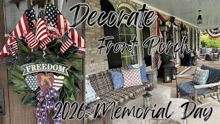 Americana Front Porch Decor for Memorial Day | Red, White & Blue Porch Makeover + DIY Bow